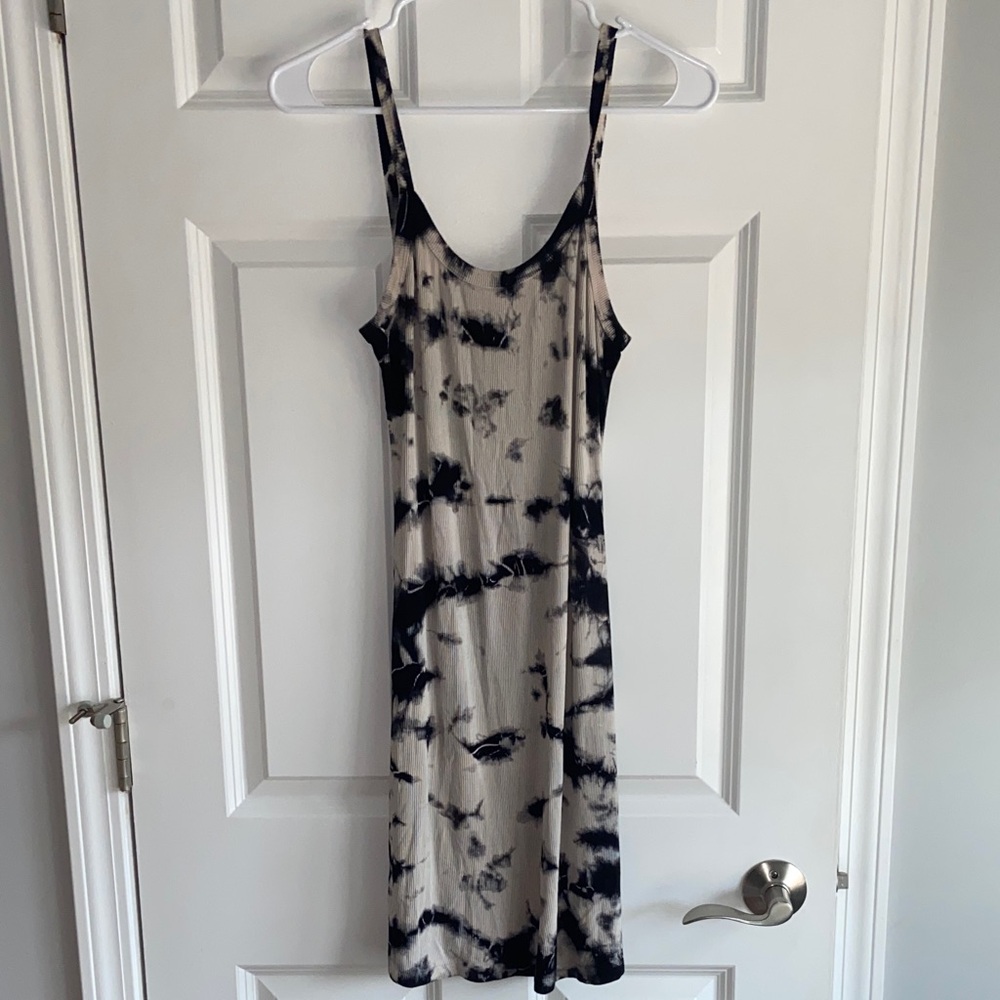Year of Ours Black and Cream Tie-Dye Dress